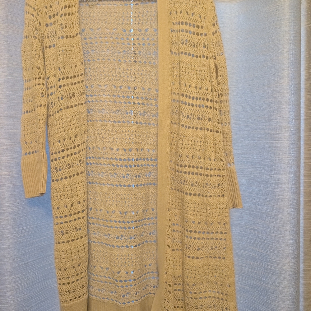 Tan Open-Front Knit Cardigan Sweater